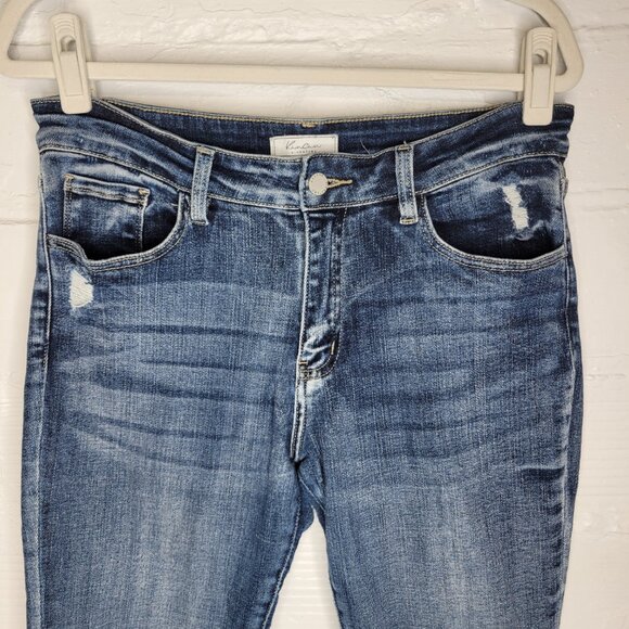 Kancan Women's Size 29 Jeans Mid Rise Ankle Skinny Distressed Raw Hem - Picture 3 of 8